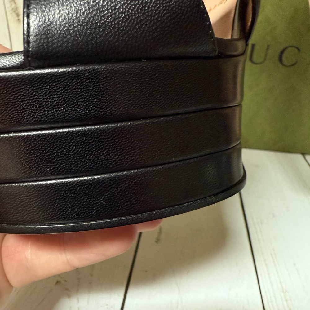 Gucci GG Malaga Kid Leather Platform Sandals Black Sz 40 / 10 - Picture 9 of 16